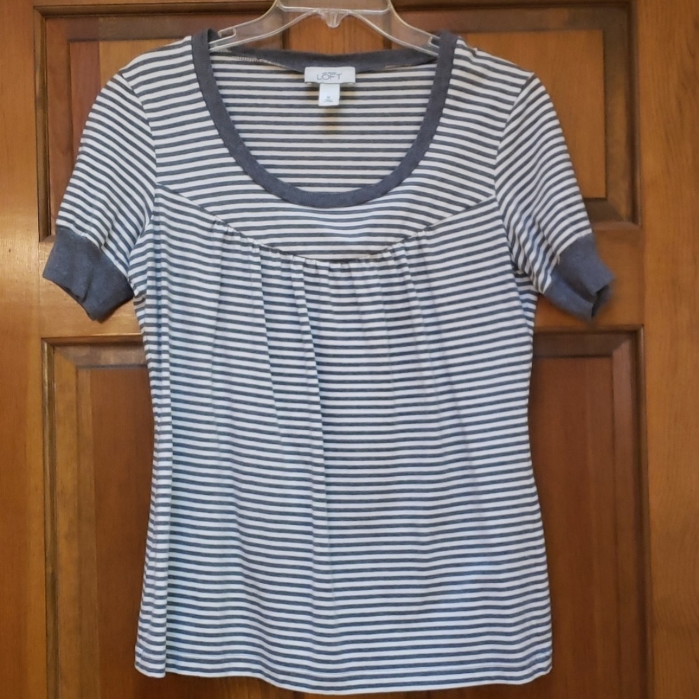 Ann Taylor Loft Grey & White Striped Tee